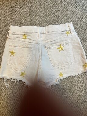MOTHER White Denim Star-Embroidered Cutoff Shorts